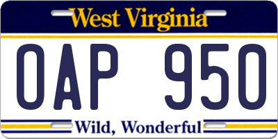 WV license plate OAP950