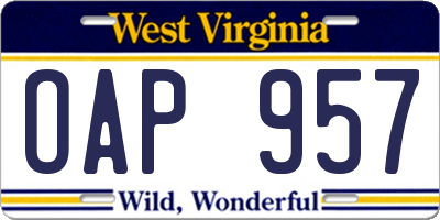 WV license plate OAP957