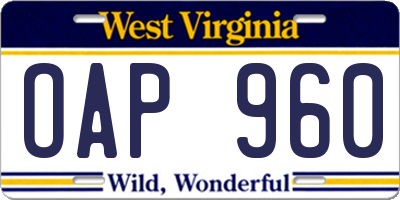 WV license plate OAP960