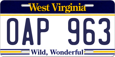 WV license plate OAP963