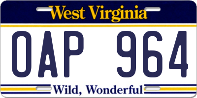 WV license plate OAP964