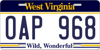 WV license plate OAP968