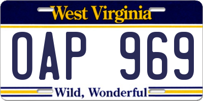 WV license plate OAP969