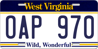 WV license plate OAP970