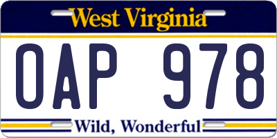 WV license plate OAP978