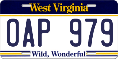 WV license plate OAP979