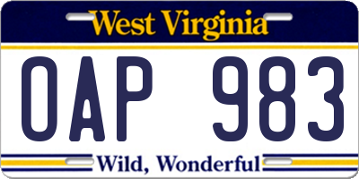 WV license plate OAP983