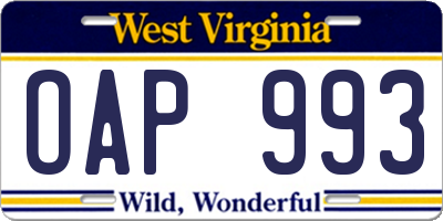 WV license plate OAP993