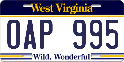 WV license plate OAP995