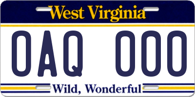 WV license plate OAQ000