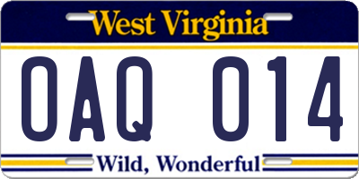 WV license plate OAQ014