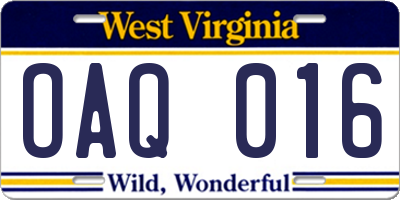 WV license plate OAQ016