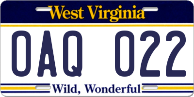 WV license plate OAQ022