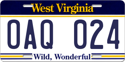 WV license plate OAQ024