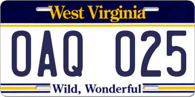 WV license plate OAQ025
