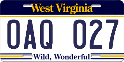 WV license plate OAQ027