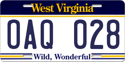 WV license plate OAQ028