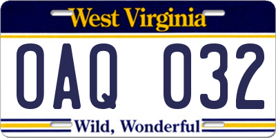 WV license plate OAQ032