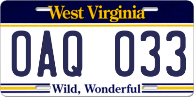 WV license plate OAQ033