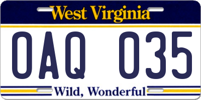 WV license plate OAQ035