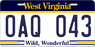 WV license plate OAQ043