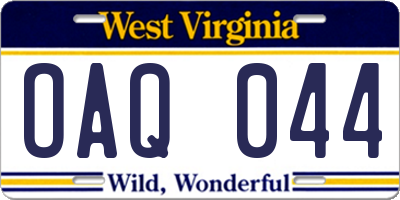 WV license plate OAQ044