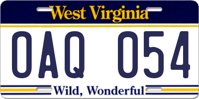 WV license plate OAQ054