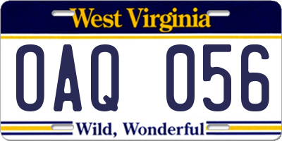 WV license plate OAQ056