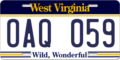 WV license plate OAQ059
