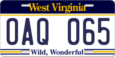 WV license plate OAQ065