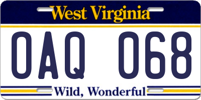 WV license plate OAQ068