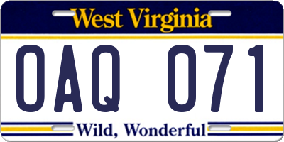 WV license plate OAQ071