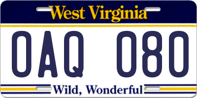 WV license plate OAQ080