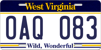 WV license plate OAQ083