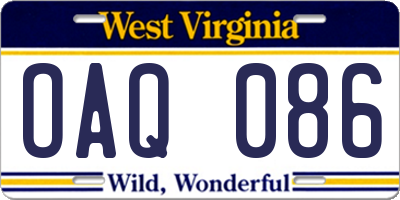 WV license plate OAQ086