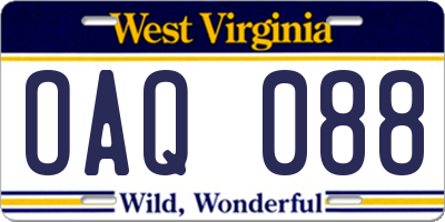 WV license plate OAQ088