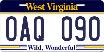 WV license plate OAQ090
