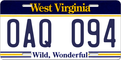WV license plate OAQ094