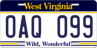 WV license plate OAQ099