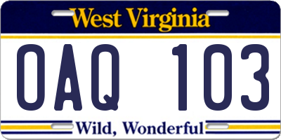 WV license plate OAQ103