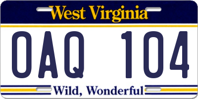 WV license plate OAQ104