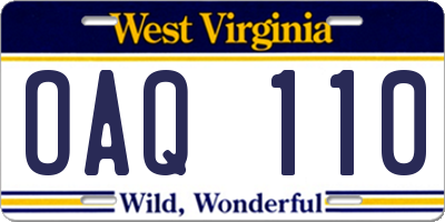 WV license plate OAQ110