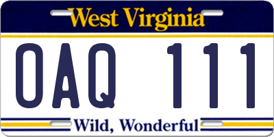 WV license plate OAQ111