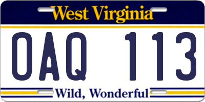 WV license plate OAQ113