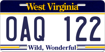 WV license plate OAQ122