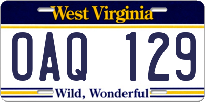 WV license plate OAQ129