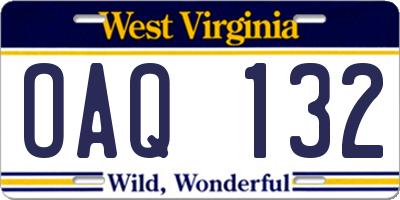 WV license plate OAQ132