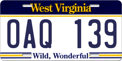 WV license plate OAQ139