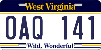 WV license plate OAQ141
