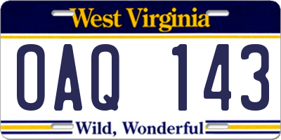WV license plate OAQ143